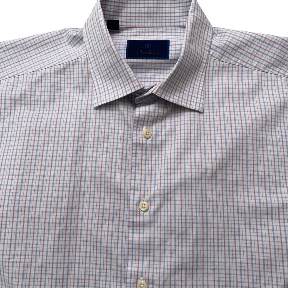 David Donahue Shirt Mens Size 17.5-34/35 Long Sleeve Dress Check White